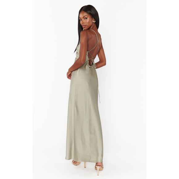 Show Me Your Mumu Dani Slip Dress in Moss Green Luxe Satin S NWT - Picture 7 of 7